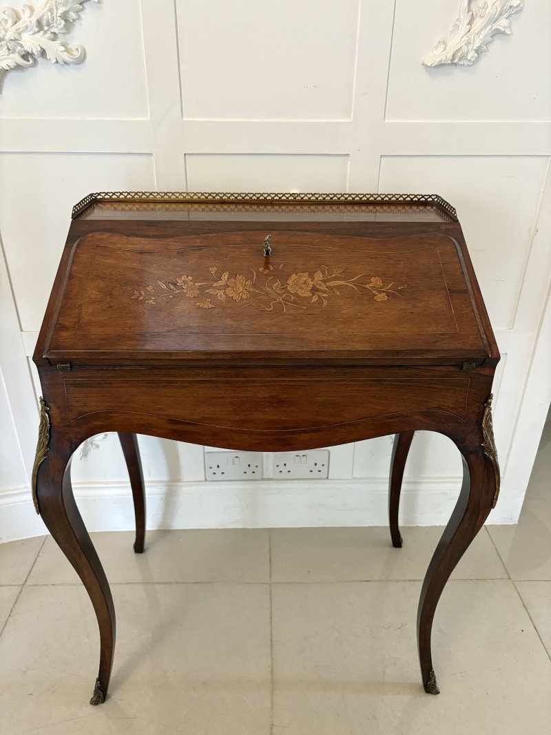Antique Victorian French Quality Rosewood Marquetry Inlaid Bureau